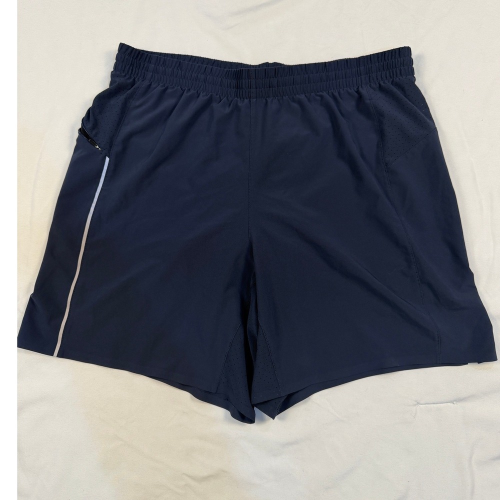 VRST Men Navy Blue Performance Training Shorts Large Lined Zipper Pocket 7in